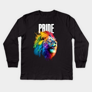 LGBTQ+ Gay Pride Month: Proud Lion on a Dark Background Kids Long Sleeve T-Shirt